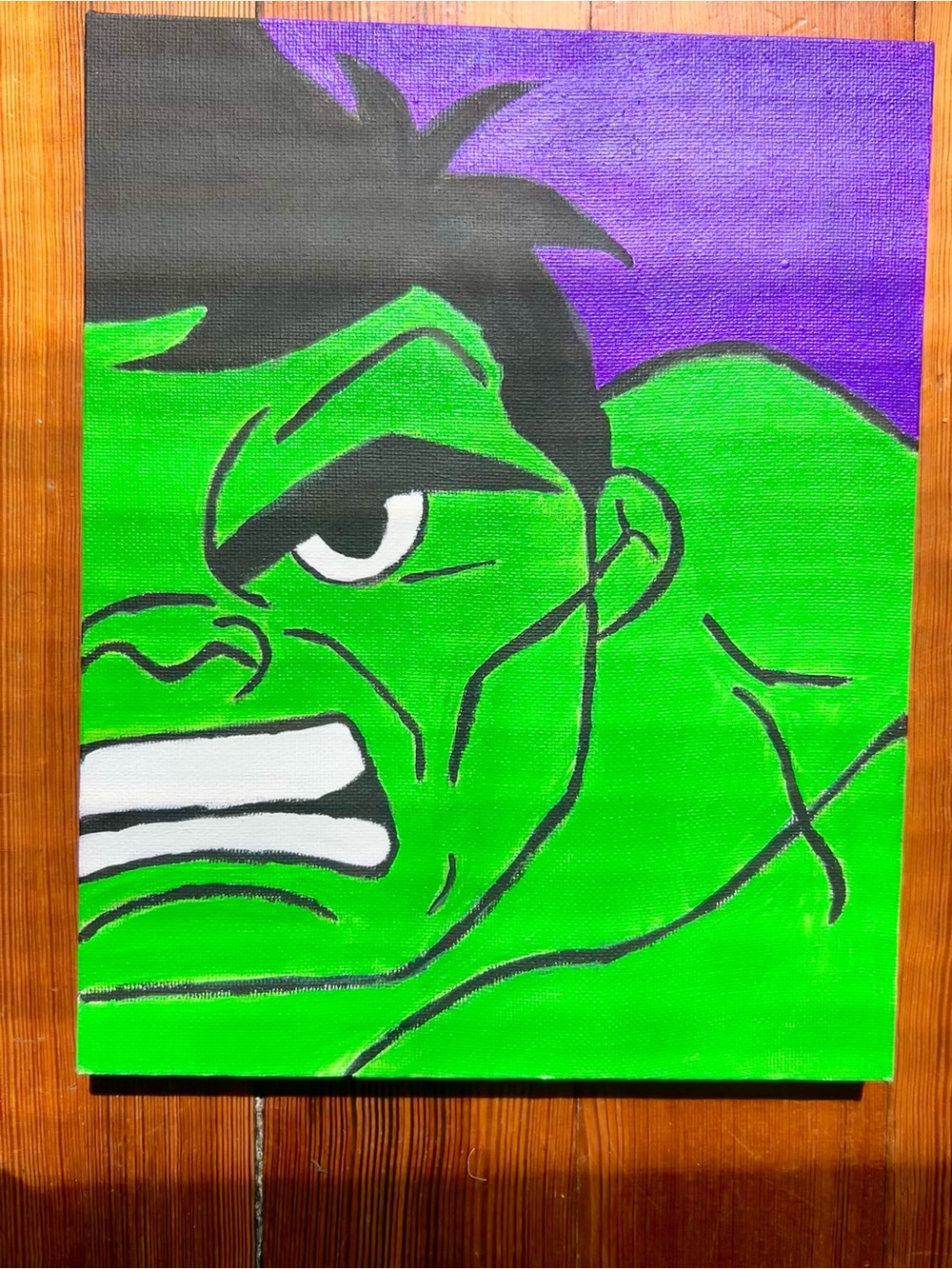 Hand painted Green Superhero Face Pop Art Canvas Print